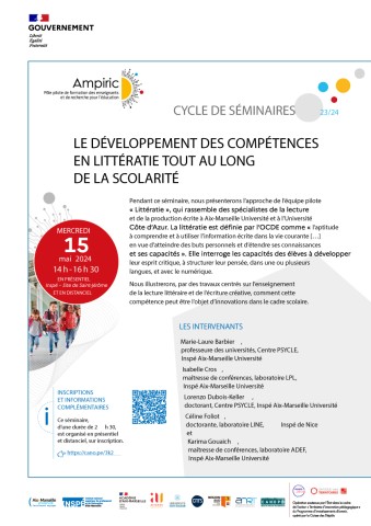 Cycle de séminaires : Le développement des compétences en littératie tout au long de la scolarité